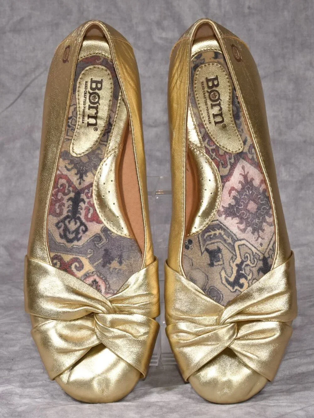 Born Shoes Metallic Gold Lilly Knotted Flats Size 8/39 Leather Upper Gently Used - Picture 6 of 14